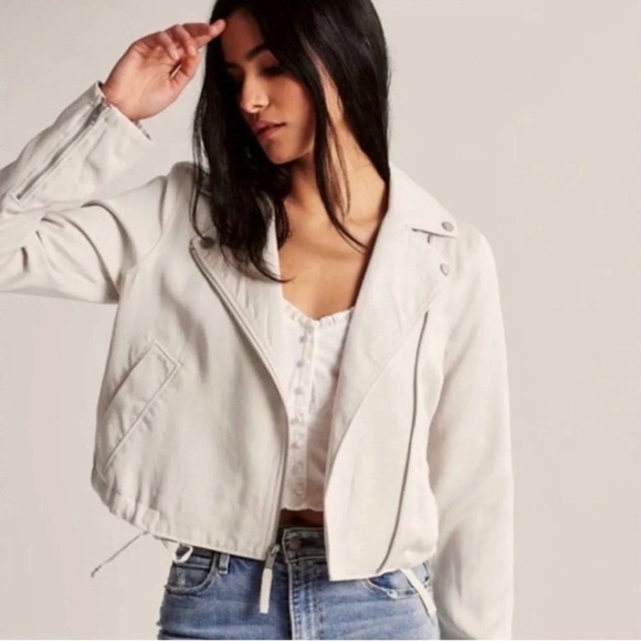 Abercrombie & Fitch Jackets & Blazers - Abercrombie & Fitch Beige Asymmetrical Moto Biker Style Jacket Size Small